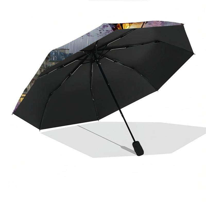 Parisian Canal Purple Blossoms Themed Automatic Opening and Closing Umbrella, Brightly Colored 8-rib Portable Umbrella, Suitable for Men and