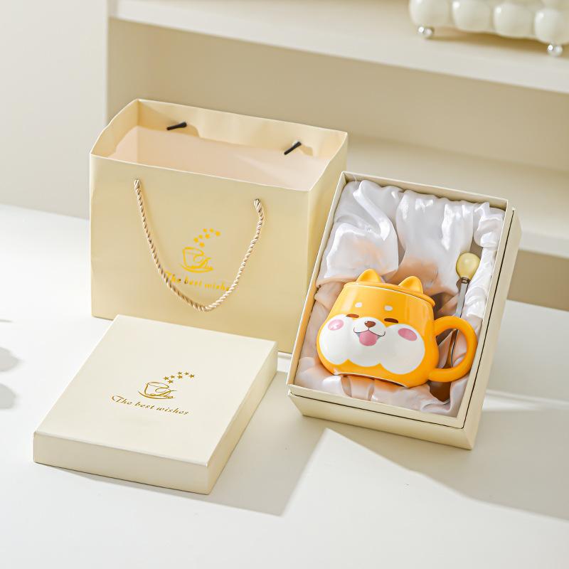 Милая керамическая чашка для воды Супер милая креативная чашка для воды с крышкой Шиба-ину Высокий внешний вид Подарок на день рождения Пара Домашняя офисная чашка