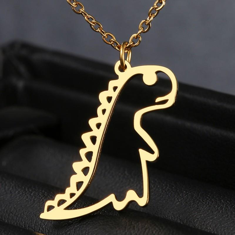 Stylish Cute Cutout Simple Stainless Steel Cartoon Dinosaur Necklace Pop Punk Party Hip Hop Goth Holiday Couple Gift Personality
