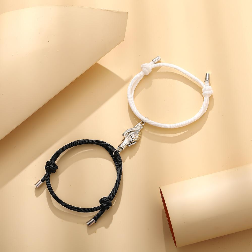 2PCS Couple's Handshake Magnetic Clasp Bracelet