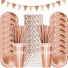 Rose Gold Party Disposable Tableware Set Paper Plate Cup Kids Adult Birthday Wedding Bachelorette Party Decoration Baby Shower