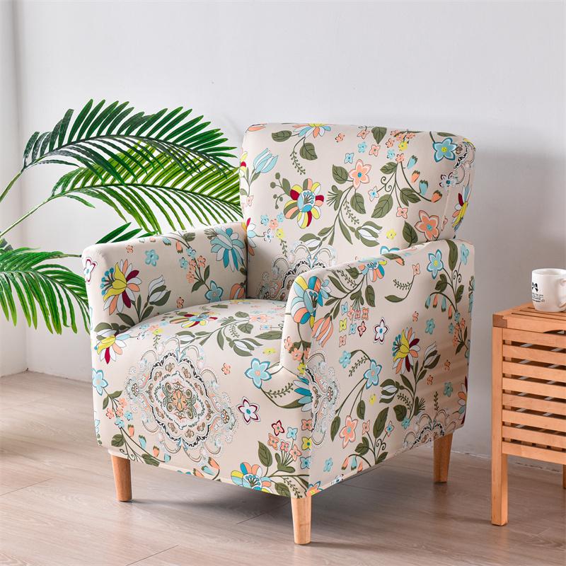 Floral Tub Chair Cover Stretch Spandex Club Armchair Slipcover For Living Room Single Sofa Covers For Study Bar Counter Hotel