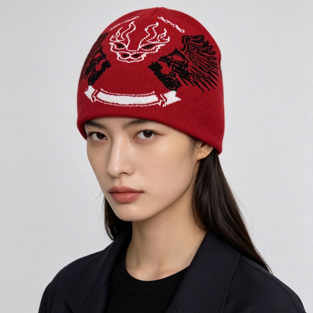 Autumn and winter contrasting colors soul knight jacquard knitted hat men and women warm personality fashion retro pullover hat