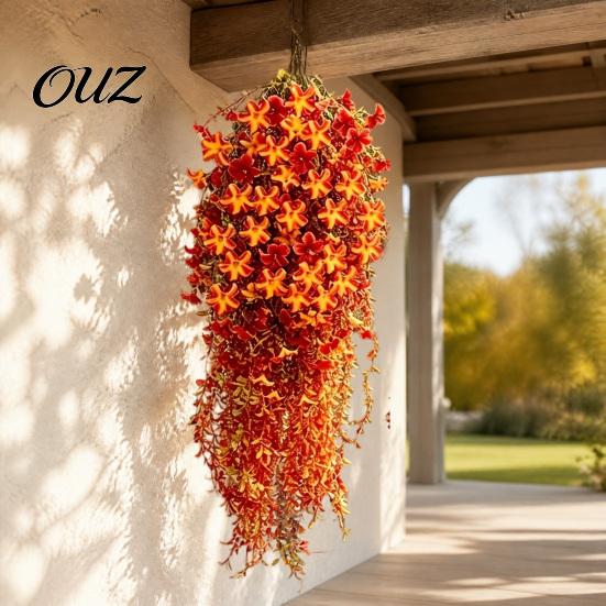 Fall Porch Hanging Flower Bundles Artificial Morning Glory Vines, Flowers for Outdoor Balcony Decor, Orange Yellow Floral Weather Resistant
