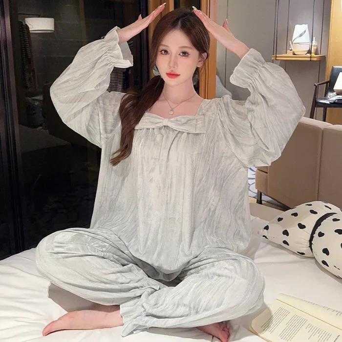 Большой размер бархатная роскошная домашняя одежда женская зимняя одежда для дома с длинным рукавом комплект из 2 предметов женская пижама свободный комплект