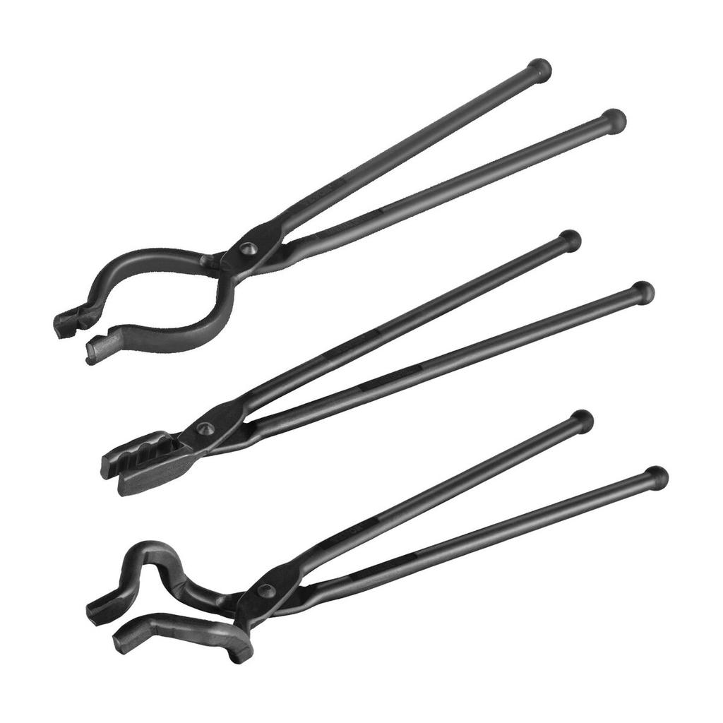 Blacksmith Tongs, 18” 3 PCS, V-Bit Bolt Tongs, Wolf Jaw Tongs and Z V-Bit Tongs, Carbon Steel Forge Tongs with A3 Steel Rivets, for Beginner and