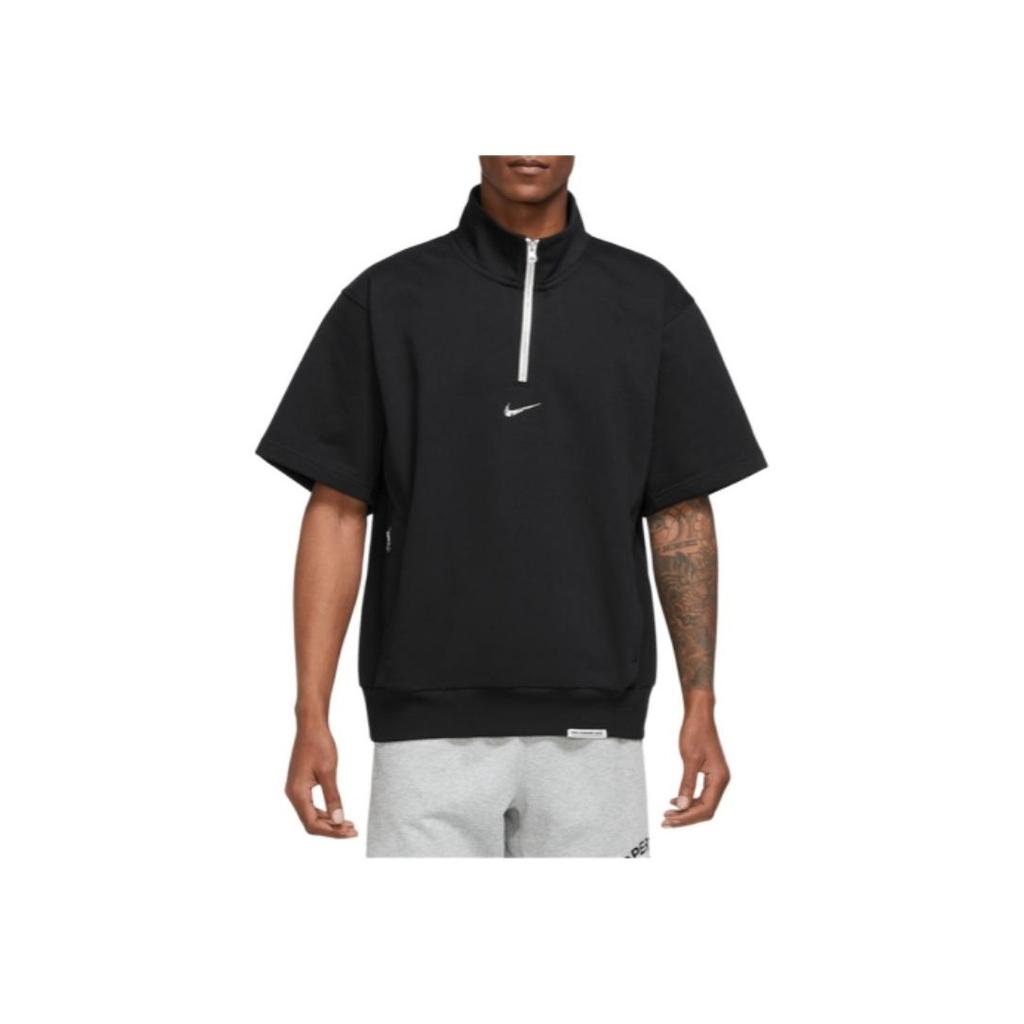 Nike Letter Logo Print Half-Zip Loose Sports Stand Collar Pullover Short Sleeve T-Shirt Men Tops Black FB7053-010