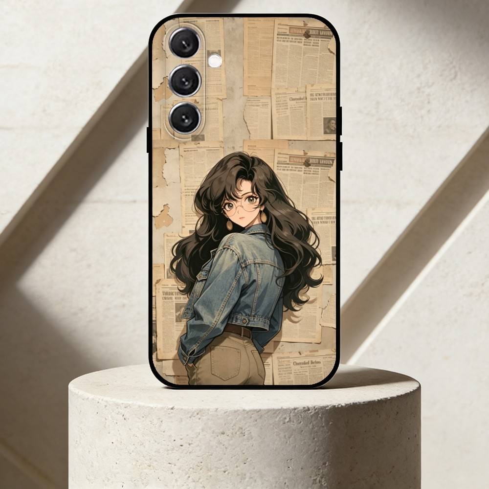 Ретро чехол для телефона в стиле Y2K для Samsung Galaxy A13, 21s, 22, 31, 32, 52, 53, 71, 72, 73, Мягкий черный чехол