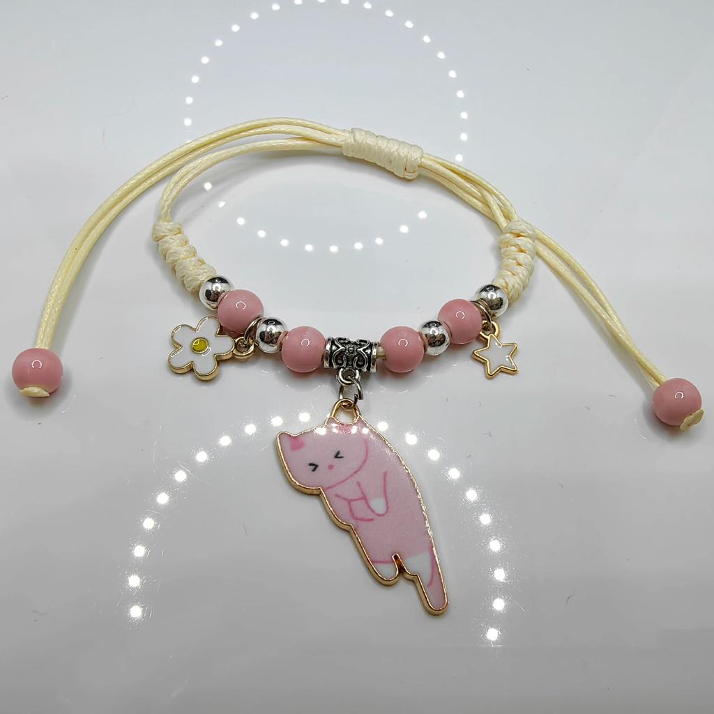 Регулируемый разноцветный браслет с подвеской Lucky Cat из веревки для женщин и девочек, подарки на день рождения, модные браслеты с подвесками и кисточками для пар