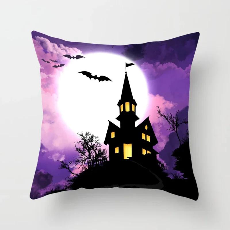 Halloween Horror Pumpkin Bat Print Pattern Cushion Cover Home Living Room Sofa Decoration Polyester Zipper Pillow