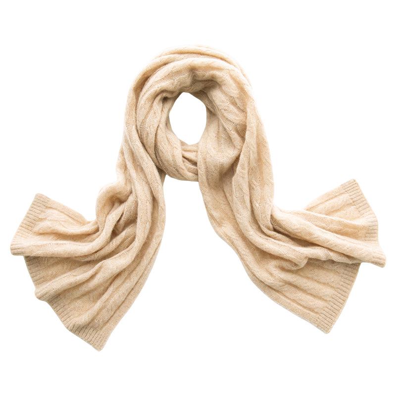 New Women's Cashmere Cable Knit Wool Scarf for Autumn and Winter