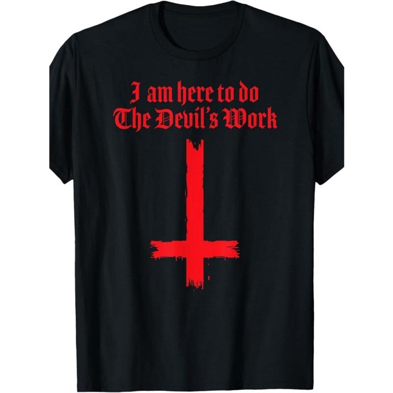 Мужская готическая футболка европейского размера Металл - Вдохновленная Черно-Красная Надпись с Пентаграммой и Крестом - Мягкая, Дышащая, Свободного Покроя, с Круглым Вырезом для Концертов