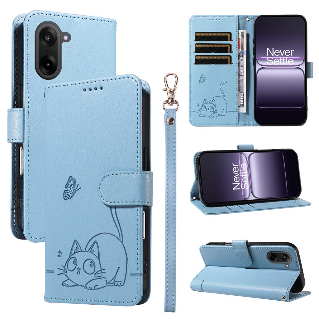 Чехол для OnePlus Nord CE5 5G/OnePlus Ace 5 Racing 5G с принтом кошки, кожаная обложка для телефона с ремешком на запястье
