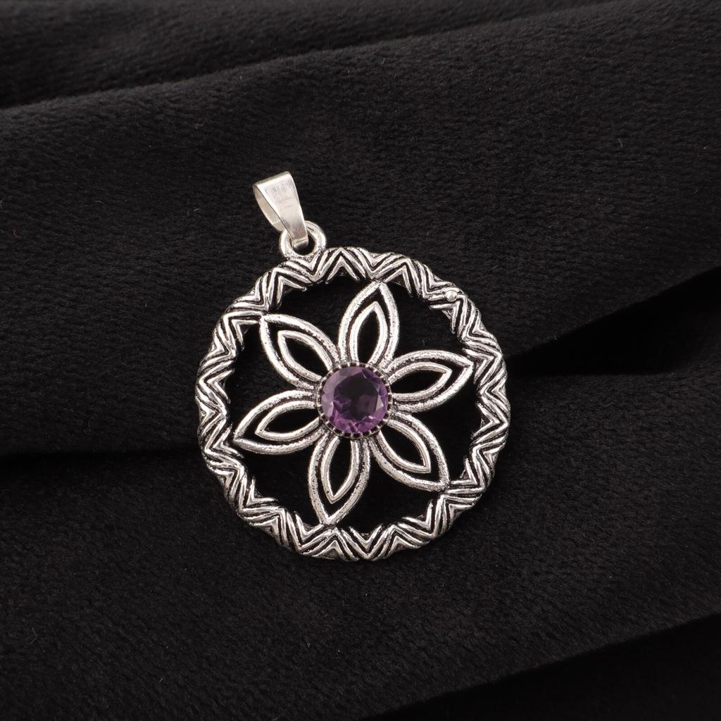 Amethyst Gemstone 925 Sterling Silver Jewelry Pendant 1.48" Mother's Day Gift CP-29-4