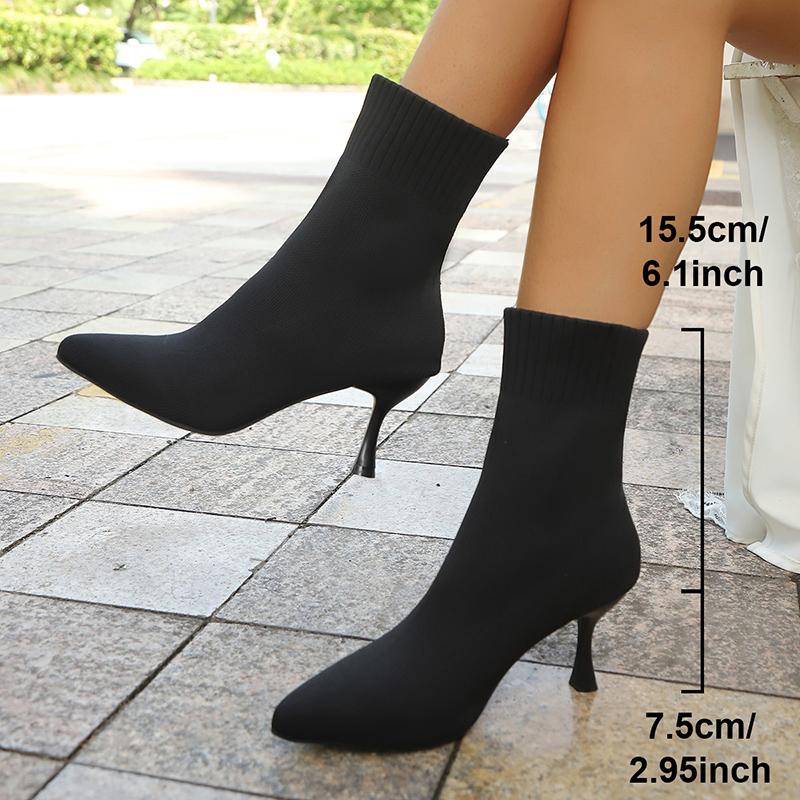Мода Мода Слипоны Тонкие Вязаные Ботильоны Женские Большого Размера Стрейч Сапоги на Высоком Каблуке Женские Осенне-Зимние Ботильоны-Носки на Тонком Каблуке