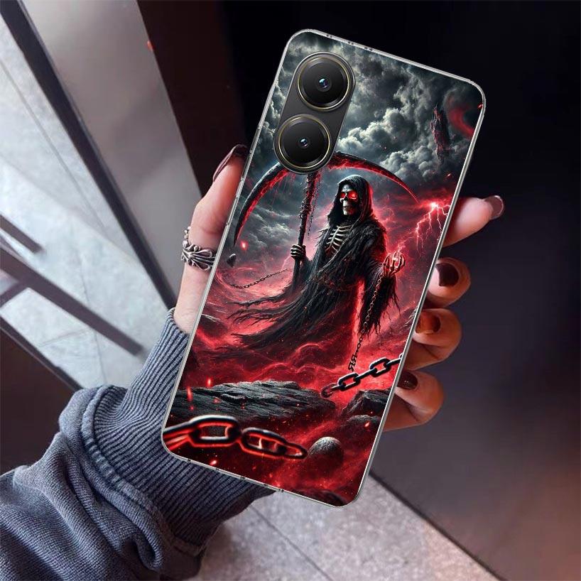 Death Grim Reaper Skull Scythe Phone Case For Xiaomi Poco X5 X6 X7 Pro F7 Ultra M7 Redmi 15C 15 13C 13 12C 12 10 10C 10A 9 9C 9T