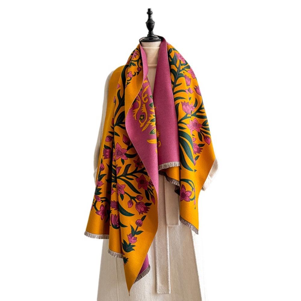 Tassel Design Blanket Scarf Floral Jacquard Winter Shawl Elegant Pashmina Shawl Outdoor Use