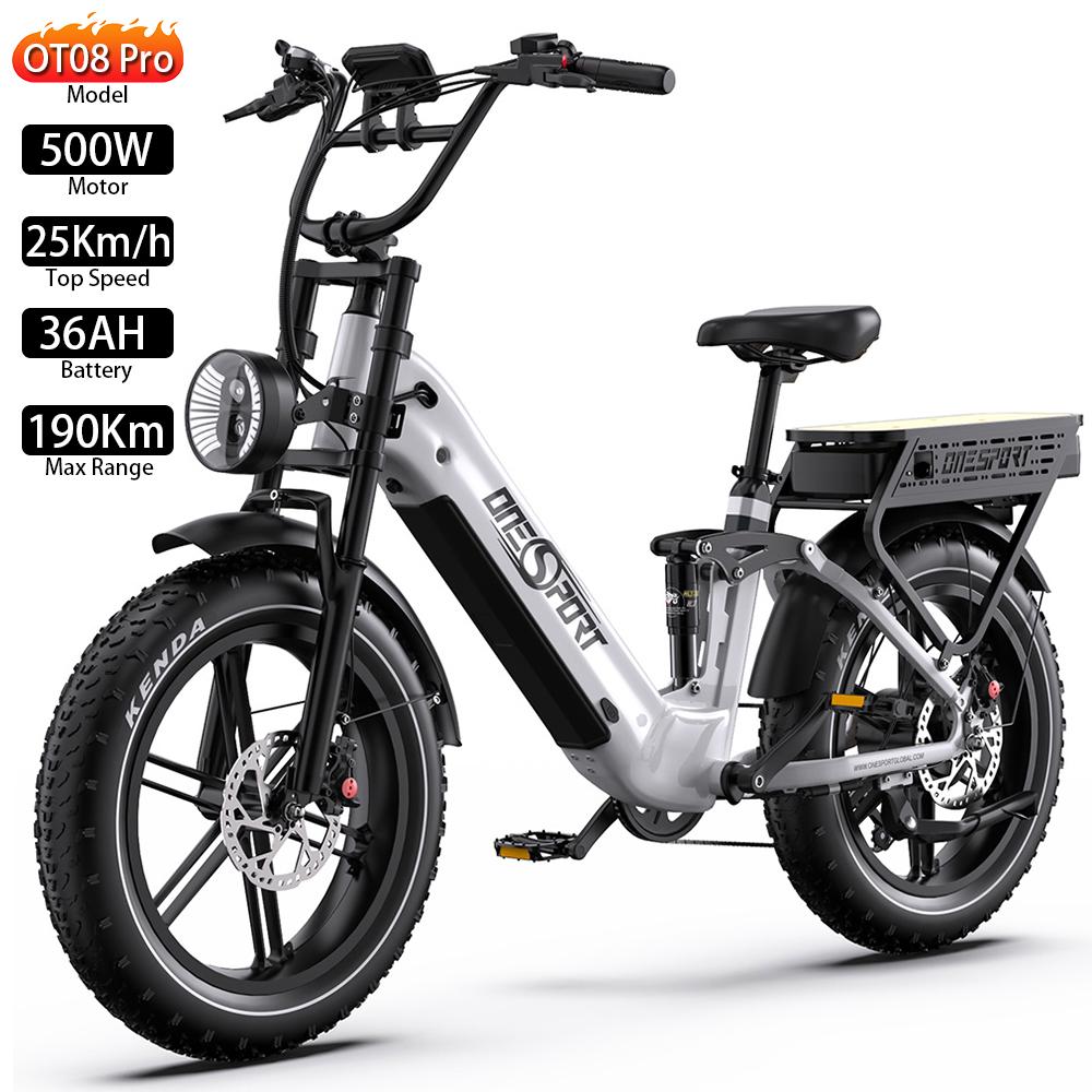 Electric Bicycle Onesport 20" 500W Motor Full Suspension 48V 36AH Adult Ebike Top Speed25Km/h 7 Speed Load 120Kg OT08 Pro
