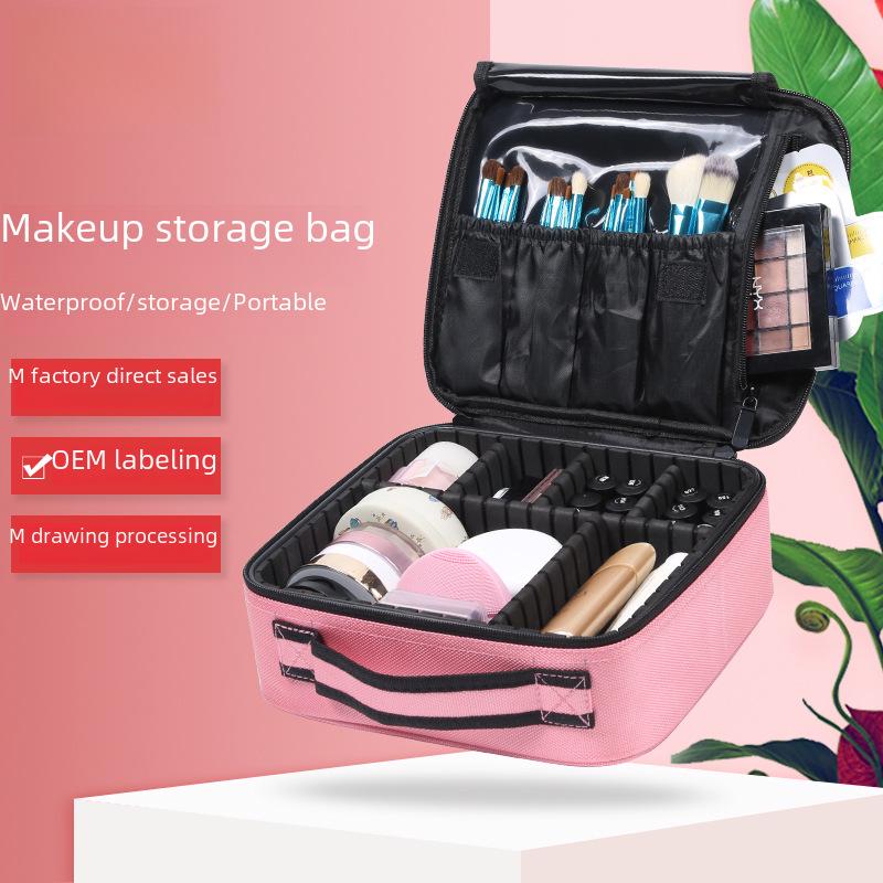 Professional Portable Waterproof Cosmetic Bag with Multi-functional Storage and Partition for Makeup and Eyelash Tools