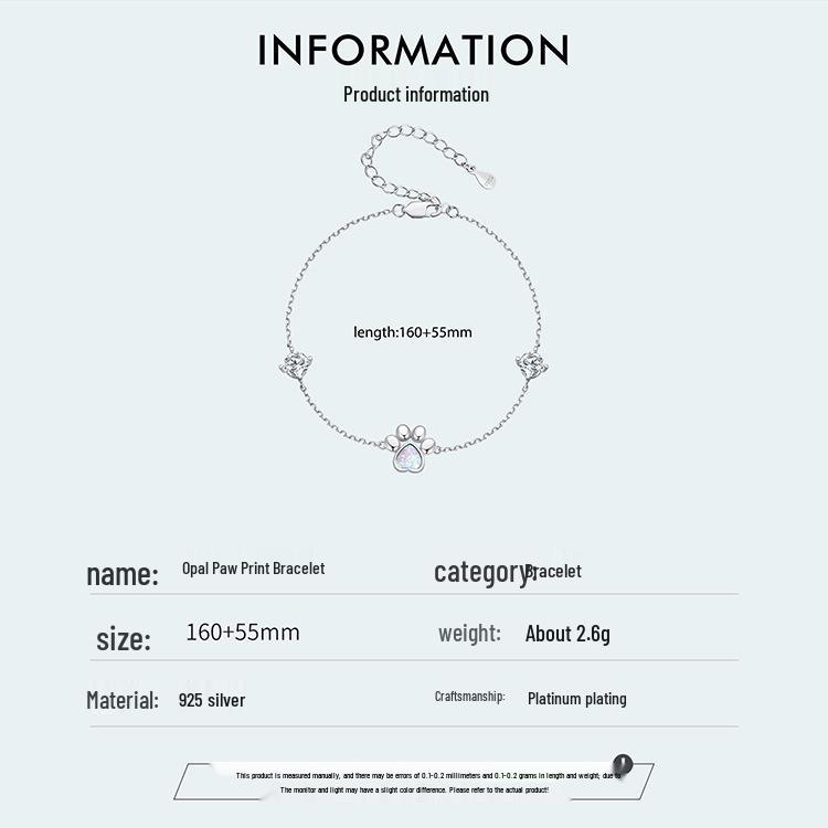 Инь Цзыюнь Изысканный опаловый браслет из серебра S925 с отпечатком кошачьей лапки - Нишевое роскошное ювелирное изделие в подарок