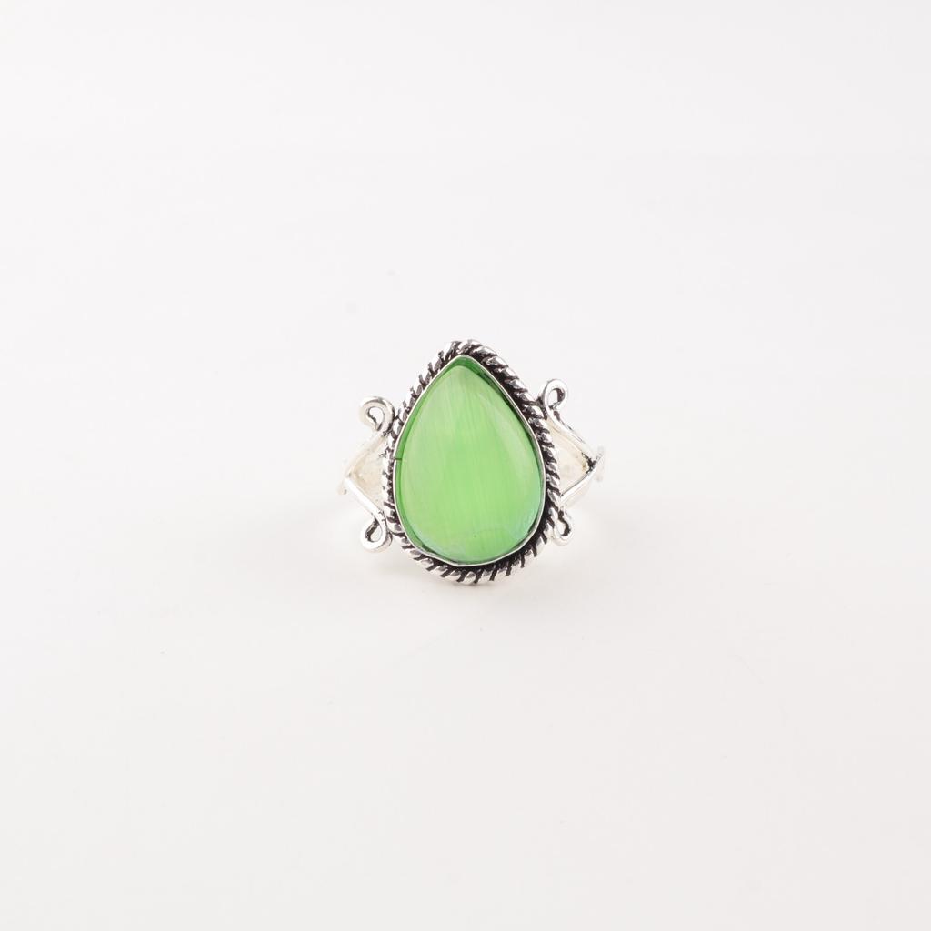 Green Cat's Eye Gemstone 925 Sterling Silver Jewelry Handcrafted Designer Ring RR-57-41