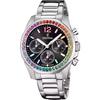 Rainbow Chronograph Crystal Accents Stainless Steel Black Dial Quartz F20606-3 100M Women's Watch