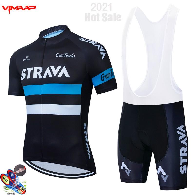 Strava Mens Cycling Jersey Bib Shorts Set Breathable Mesh Riding Kit Road Mountain Bike