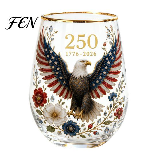 Forest Style Decorative Glass Hand Painted Tumbler, Egg Shaped Cup with Gold Rim, Clear Lead-Free Party Entertaining Glassware Mug for Tea Coffee Wine