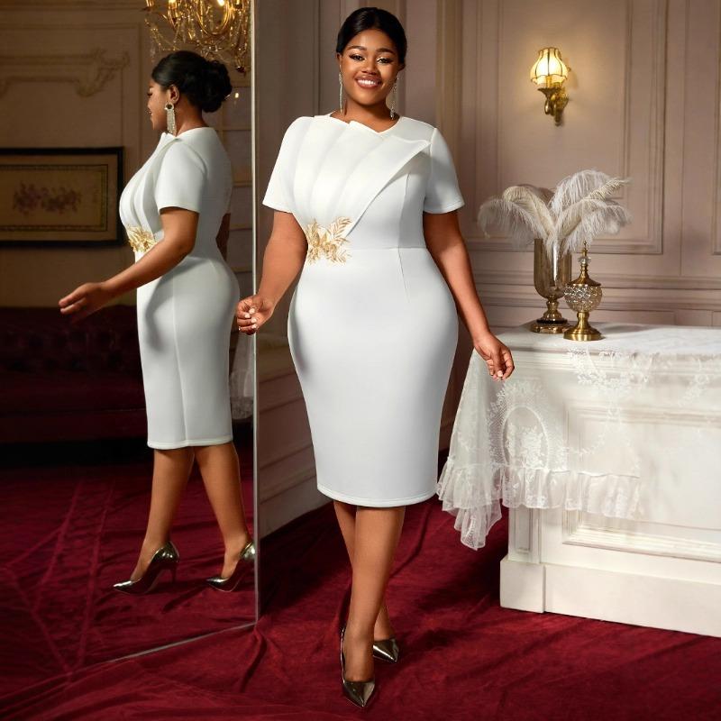 Plus Size Women S Elegant Short Sleeve Evening Party Dress