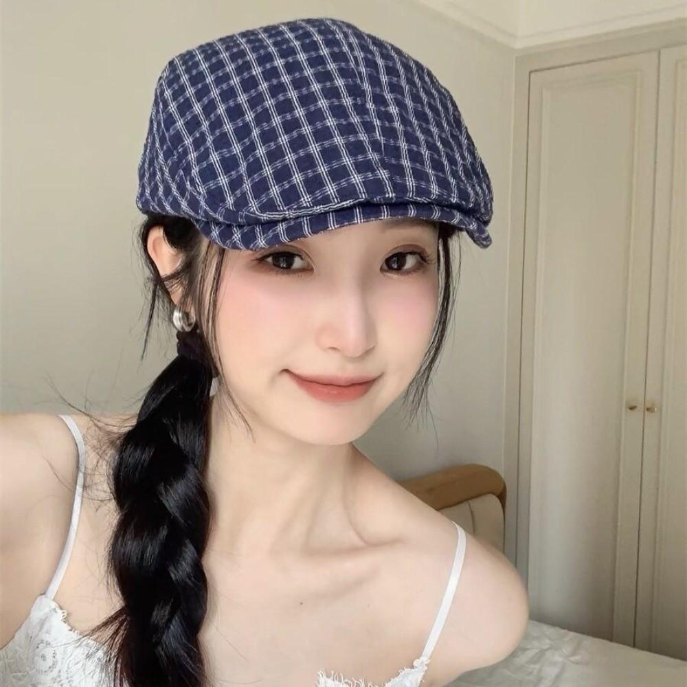Korean Style Plaid Berets Forward Cap Painter Hat Vintage Newsboy Caps  Girl