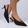 Fashion Sexy Metal Decoration Sling Back Pumps Women 2025 Summer Pointed Toe High Heels Sandals Fashion Black Office Formal Dress Shoes
