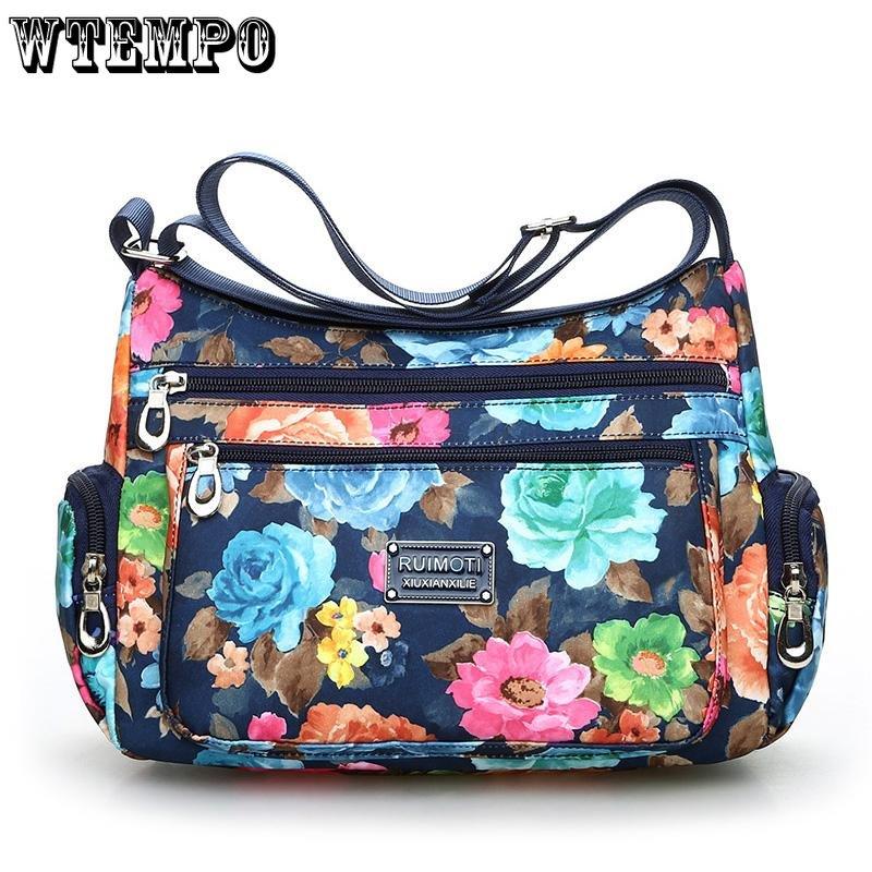 WTEMPO Женские сумки на одно плечо с цветочным принтом в сельском стиле, винтажные легкие сумки-мессенджеры на молнии в европейском и американском стиле