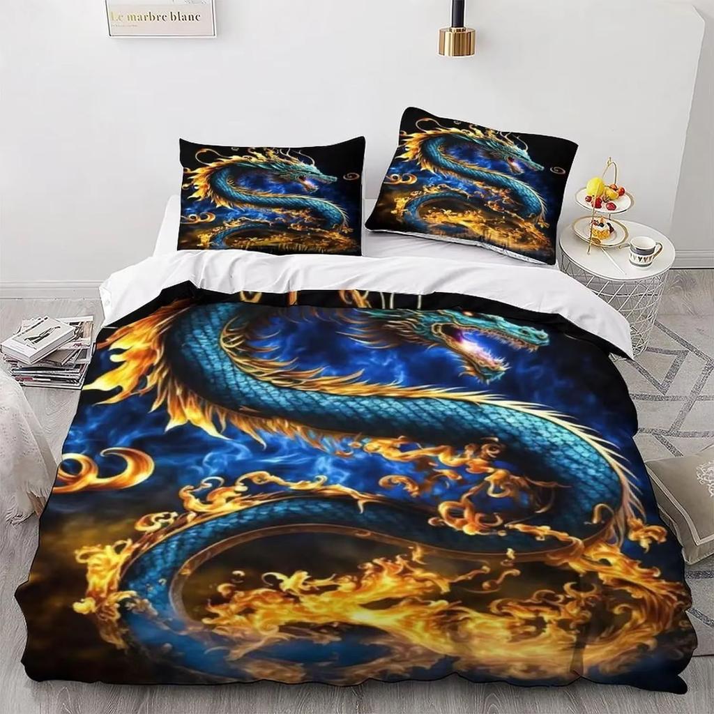 Cartoon Dragon Bedding Set 2 Pieces Bed Cover And Pillowcover For Boy Girls Bedroom, Microfiber Single Duvet Covers With Zipper