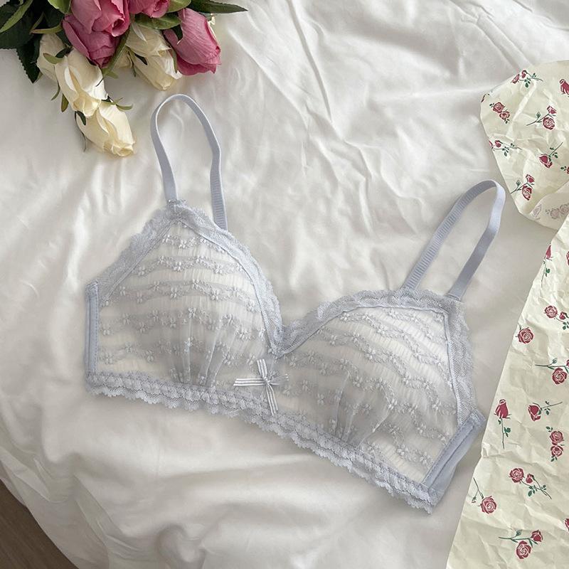 Summer thin underwear women's small breasts gather without steel rings to close the breasts, anti-sagging lace French triangle cup bra cover