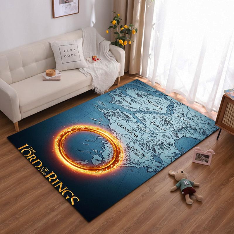 The Lord of the Rings Map and One Ring Design Non-slip rug suitable for living room and bedroom sofas.