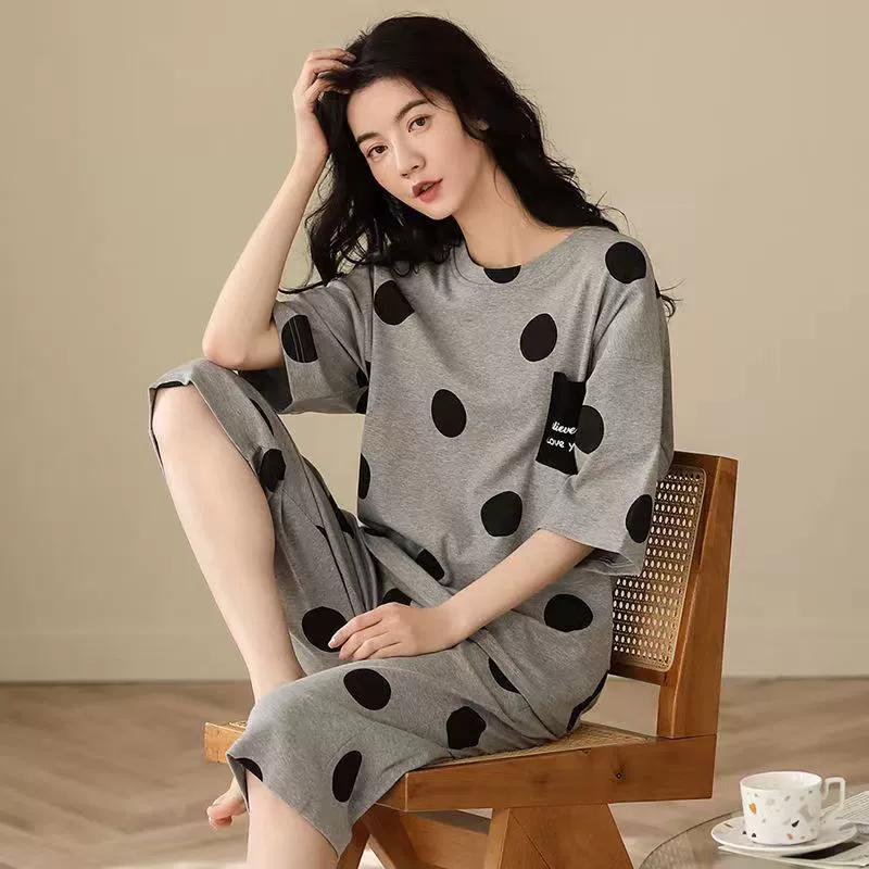 Women's Summer Short-sleeved Seven Pants Homewear Two-piece Suit