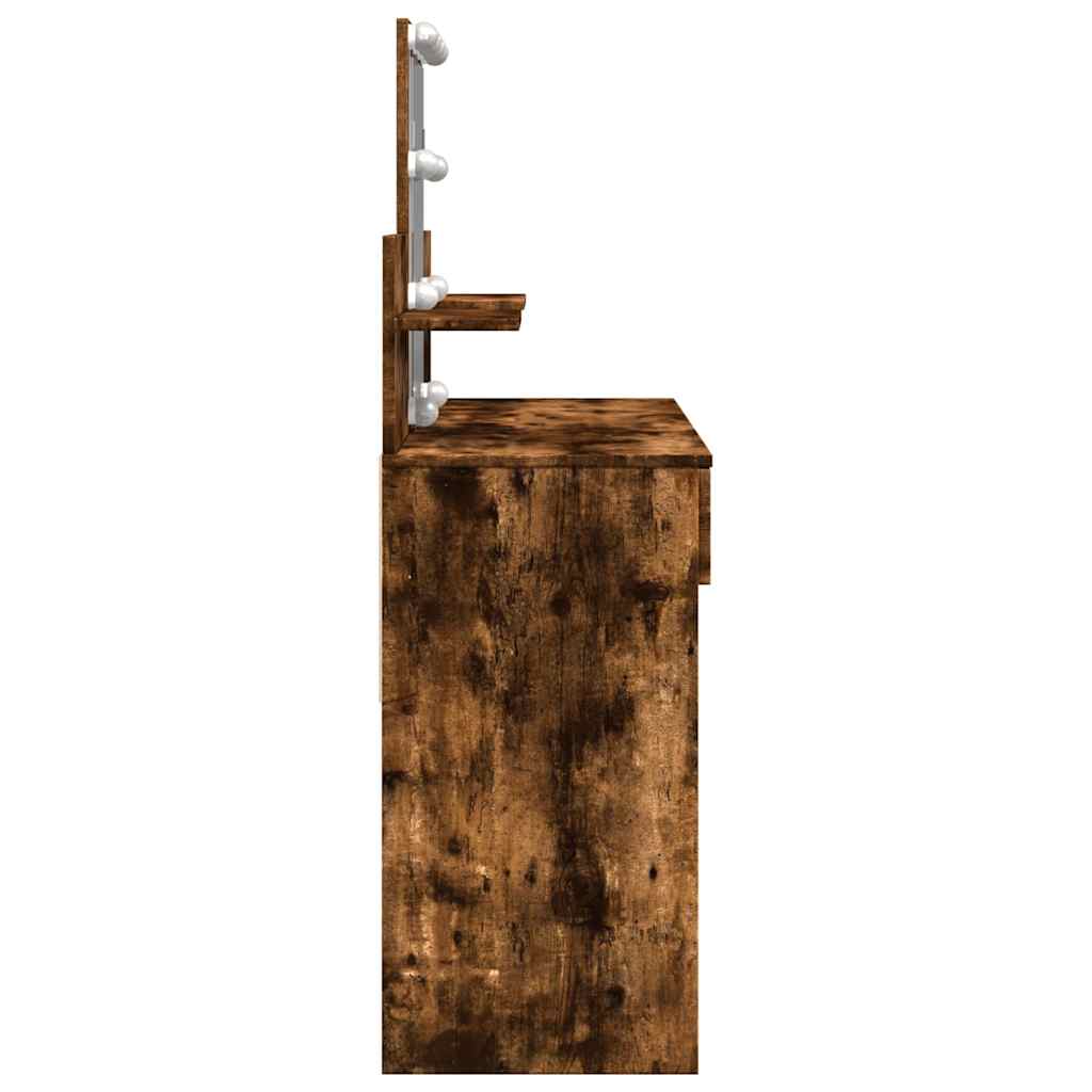 Makeup Vanity with LED Lighting Smoked Oak Finish 100 x 40 x 130 cm
