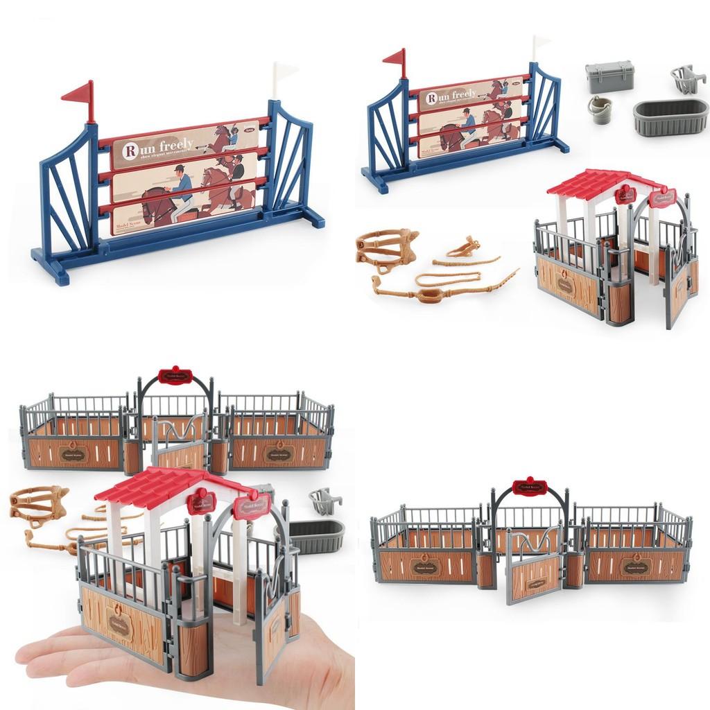 Realistic Plastic Farm Scene Decoration Set With Saddle Barn Pavilion Trough And Fence Models
