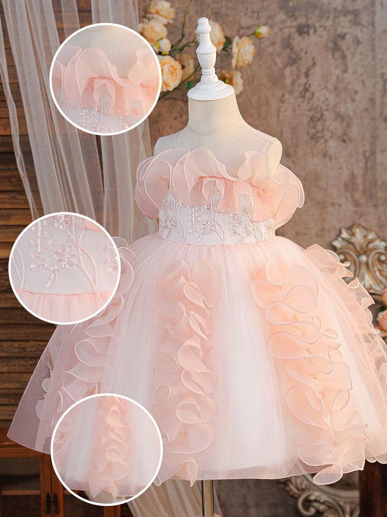 Девочкино платье-принцесса с рюшами из сетки - Нарядное для праздника и выступления на пианино