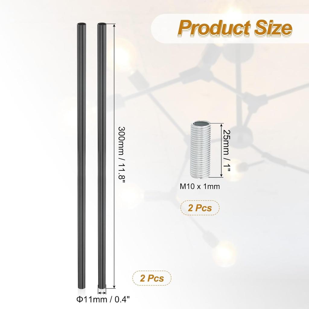 Удлинительный стержень с резьбой PATIKIL, 2 комплекта 12" M10 x 1 мм, тонкая резьба, трубка для лампы с ниппелями для подвесных светильников, островных люстр