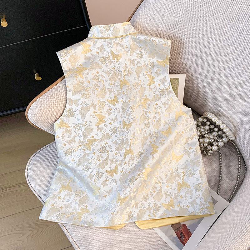 2025 Spring Women's Jacquard Vest: National Style, Stand Collar, Fashionable Thin Top