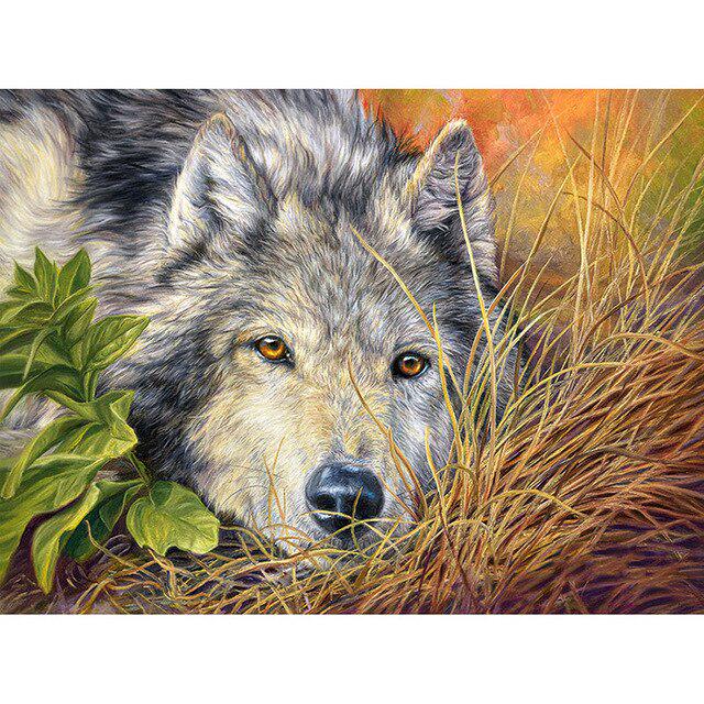 DIY 5D Алмазная картина Волк Животное Мозаика Комплект Вышивка крестом Алмазная вышивка Полный дрель Круглый