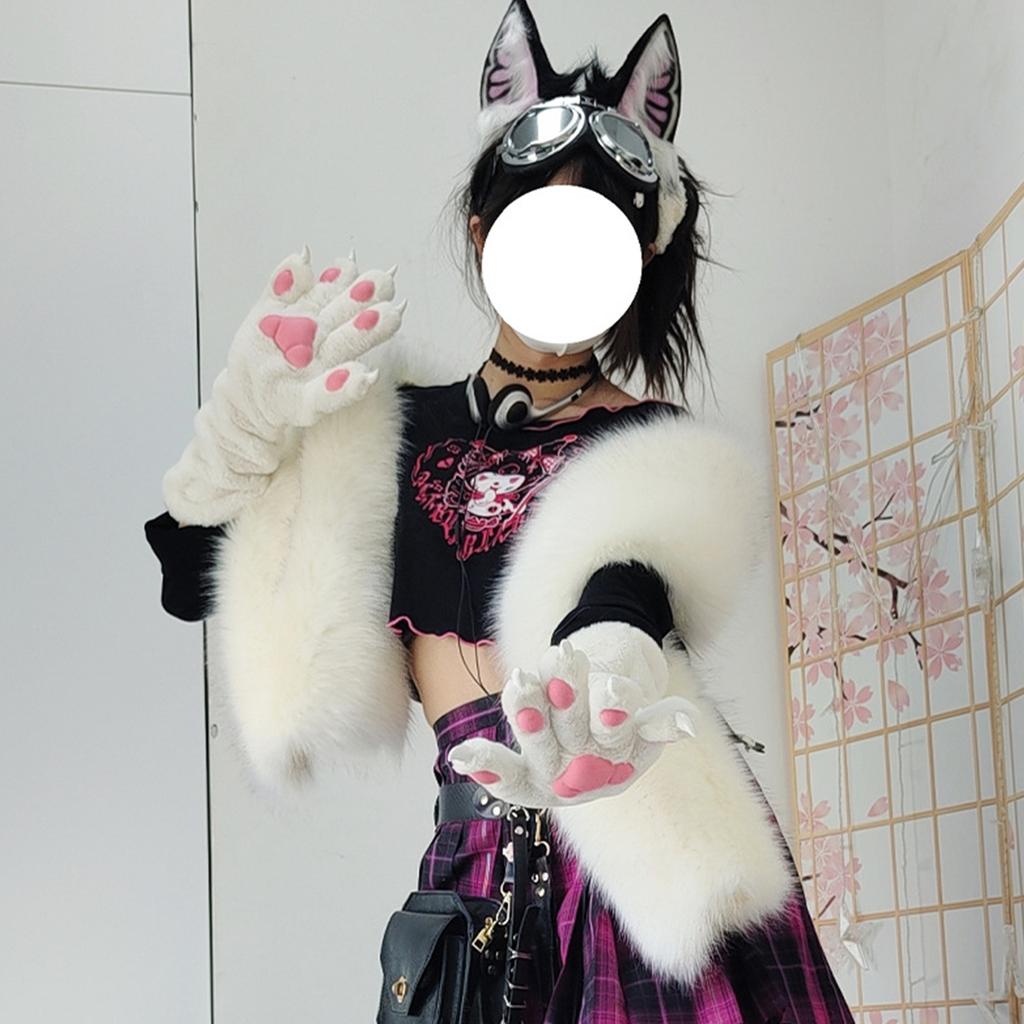 Косплей Костюм Лапы Перчатки для Женщин Плюшевые Животные Лапы Рукавицы Хэллоуин Вечеринка Аниме Реквизит Ролевая Игра Грелки для Рук