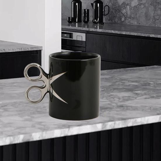 Керамическая кружка с ручкой в виде ножниц 350 мл, новинка, парикмахерская, чайная кружка для кофе, подарочная кружка с разноцветной глазурью
