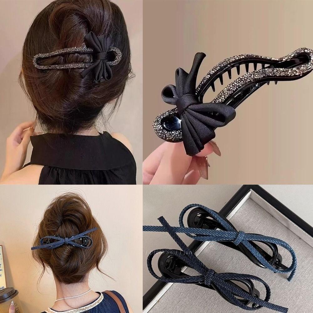 Украшение для волос Большой зажим-уточка для волос Без раздражения Затылок Прямой зажим Стразы Жемчуг Бант Уточка Зажим-коготь