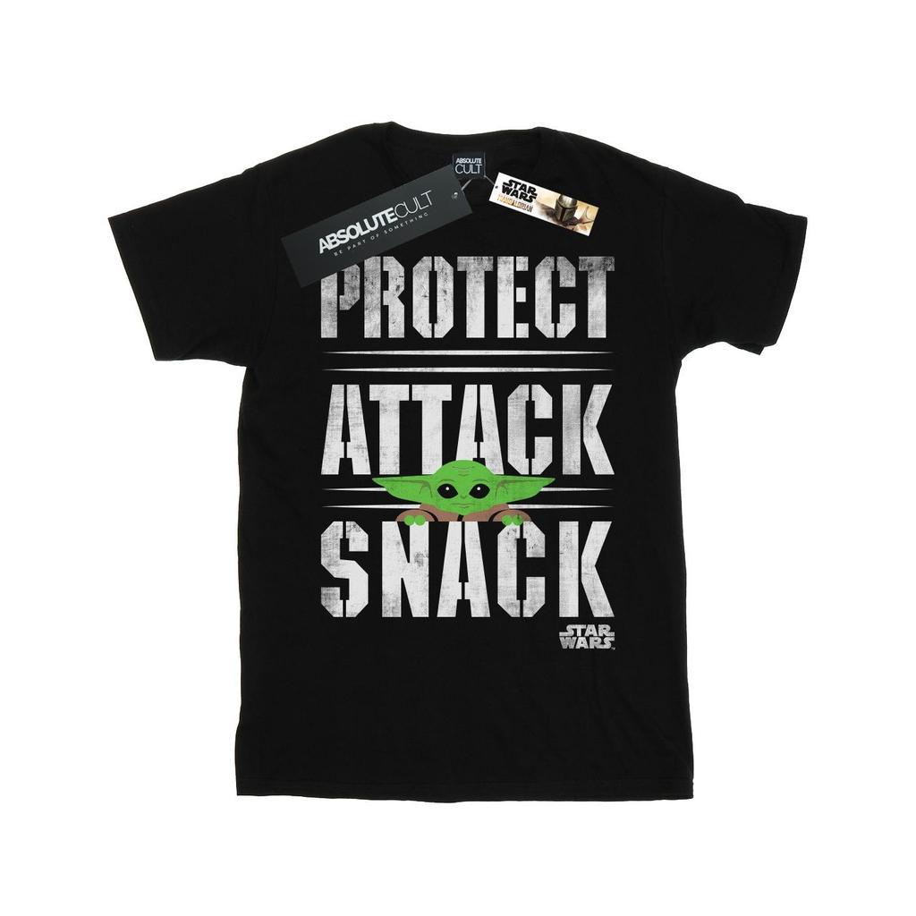 Star Wars Womens/Ladies The Mandalorian Protect Attack Snack Cotton Boyfriend T-Shirt