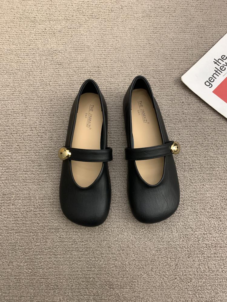 Retro Square Head Mary Jane with Flat-soled Single Shoes Women's Shoes 2025 Spring and Summer New Soft-soled Doudou Small Leather Shoes