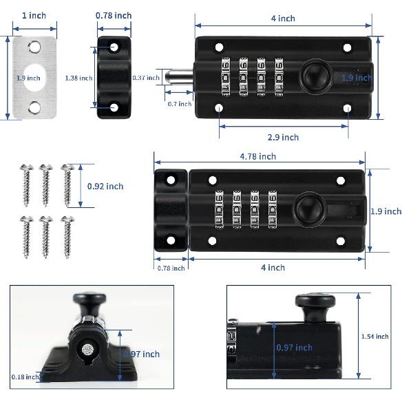 Combination Locking Bolt 2 Pack,Thickened Solid Zinc Alloy Combination Barrel Bolt,Safety Slide Latch Lock with Password Setting,for