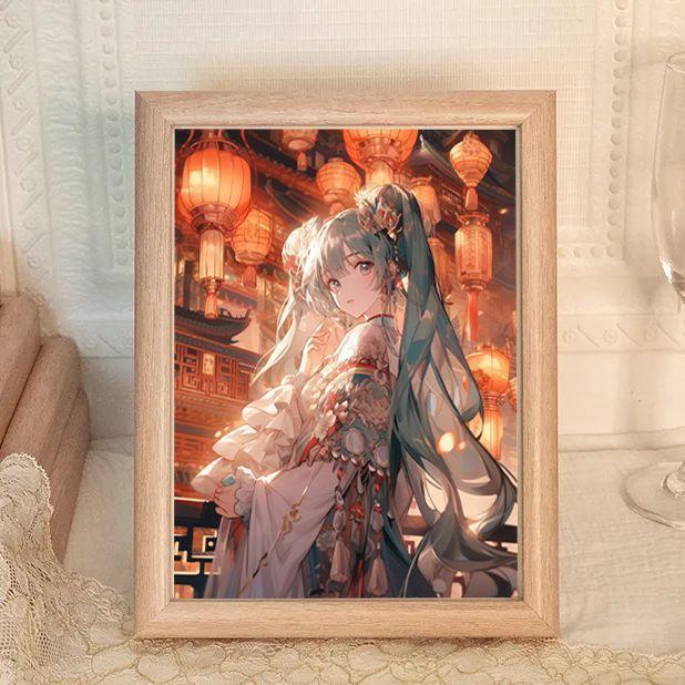 7-дюймовая фоторамка в китайском стиле Хацунэ Мику с креативной декоративной подставкой, элегантное настольное украшение для студентов, продвинутое декоративное искусство в подарок