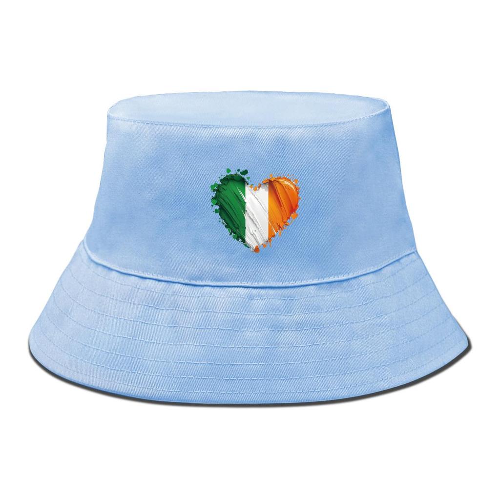 Heart Flag of Ireland Print Bucket Hat , Patriotic Men's Hat Spring Casual Polyester Beach Cap